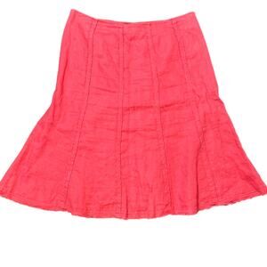 Boden 100% Linen High Waisted Raw Hem Knee Length Flare Skirt Women's 8R Pink